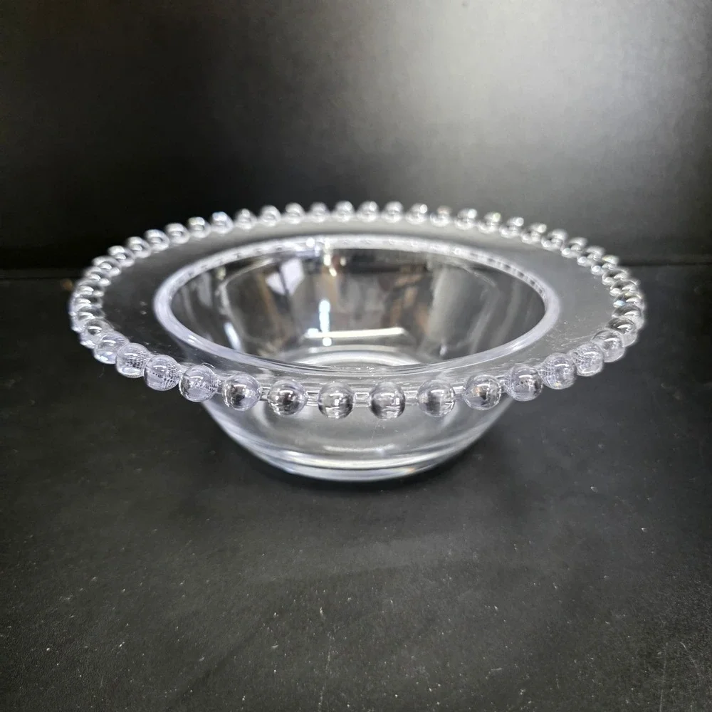 Classic Beaded Rim Glass Bowl Clear 7 Inch Candlewick Style Serving Dish Vintage
